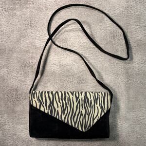 Black Zebra Suede Envelope Shoulder Bag